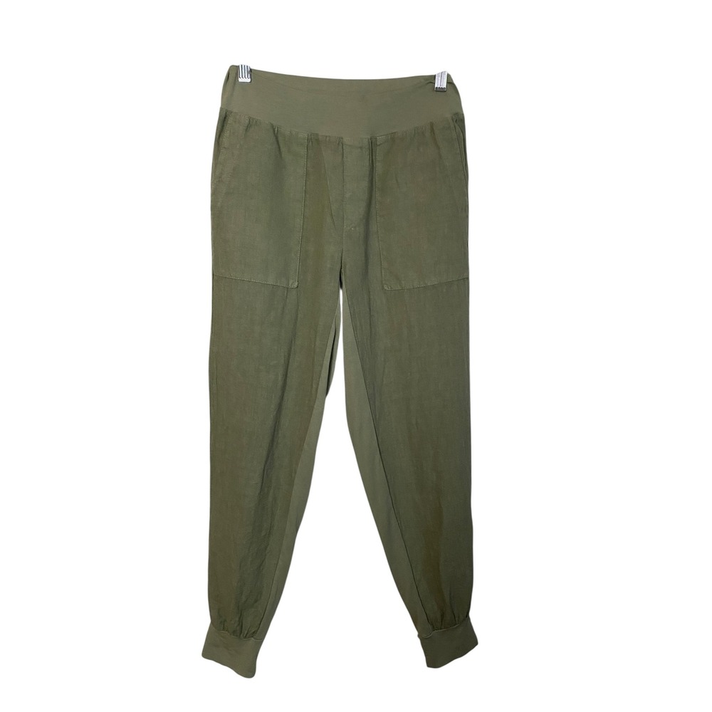 Splendid Iris Womens Olive Green 100% Linen Joggers Made in Italy Size Small